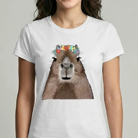 Női Imperial póló - Capybara virágkoszorúval