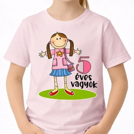 Uniszex gyerek Póló - ˝5 éves vagyok˝ minta kislányoknak