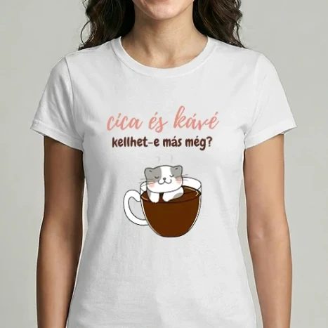 Női Imperial póló - Cica és kávé