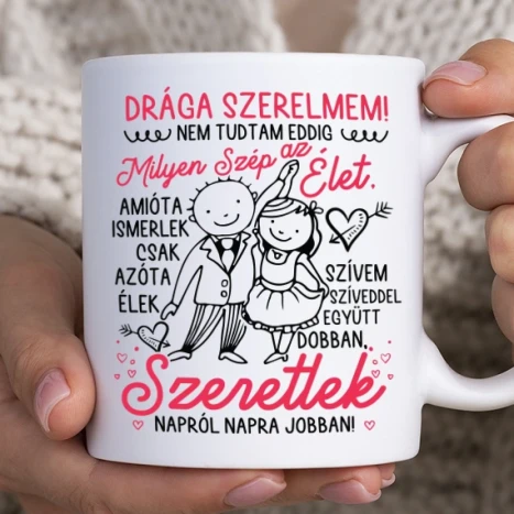 Fehér bögre - Szívem szíveddel együtt dobban szerelmemnek