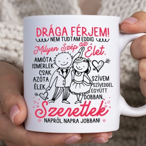 Fehér bögre - Szívem szíveddel együtt dobban férjemnek