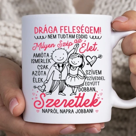 Fehér bögre - Szívem szíveddel együtt dobban