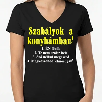 Női V-nyakú póló - Konyhai szabályok