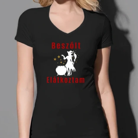 Női prémium V-nyakú póló - Beszólt Elátkoztam - white