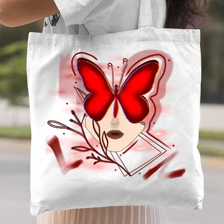 Vászontáska - piros pillangós aesthetic