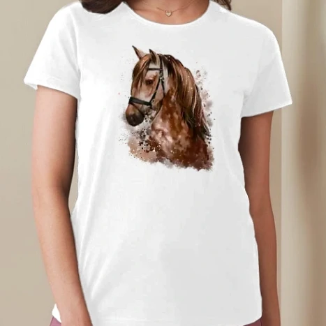 Női prémium kerek nyakú póló  - horse
