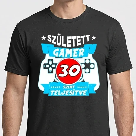 Férfi Imperial póló - született gamer 30 éves szint teljesítve