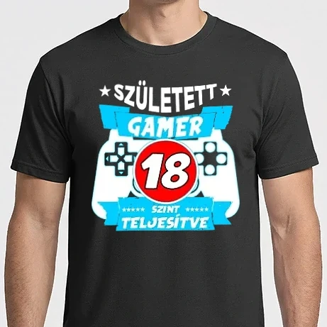Férfi Imperial póló - született gamer 18 éves szint teljesítve