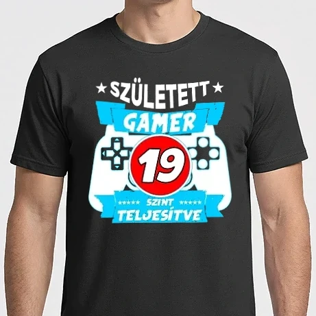 Férfi Imperial póló - született gamer 19 éves szint teljesítve