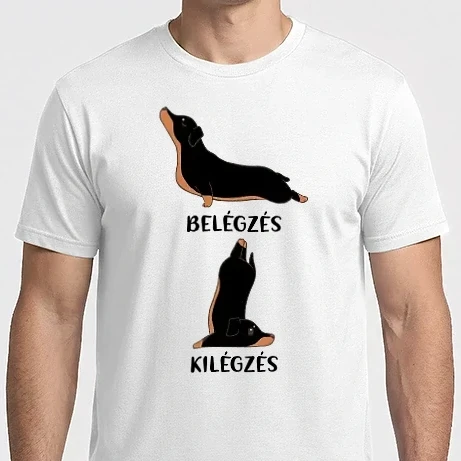 Férfi Imperial póló - Tacskó yoga - fekete betűvel