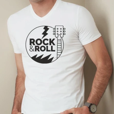 Férfi prémium fit V-nyakú póló - Rock 'n' roll (fekete)
