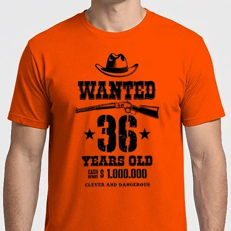 Férfi Imperial póló - WESTERN, WANTED, SZÜLETÉSNAP, SZÜLINAP, VADNYUGAT,36 ÉVES