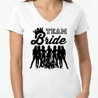 Női V-nyakú póló - Bride Team (black)