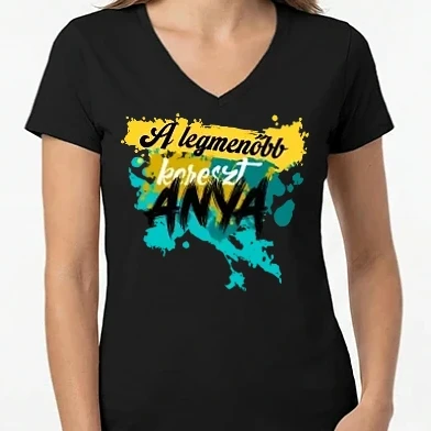 Női V-nyakú póló - splash a legmenőbb kereszt anya