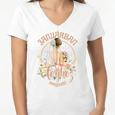 Női V-nyakú póló - Férjhez megyek floral bézs JANUÁR