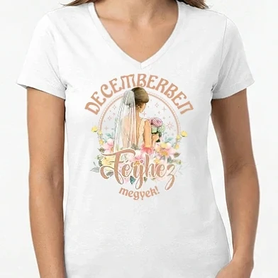 Női V-nyakú póló - Férjhez megyek floral bézs DECEMBER