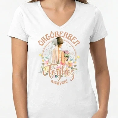 Női V-nyakú póló - Férjhez megyek floral bézs OKTÓBER