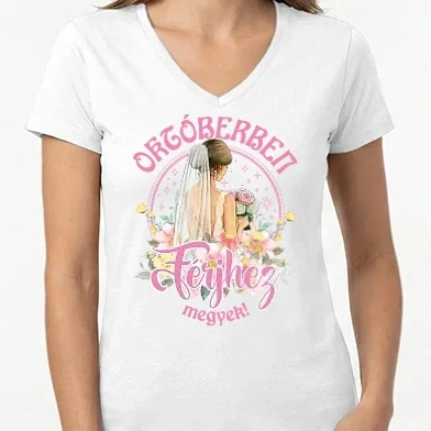 Női V-nyakú póló - Férjhez megyek floral pink OKTÓBER