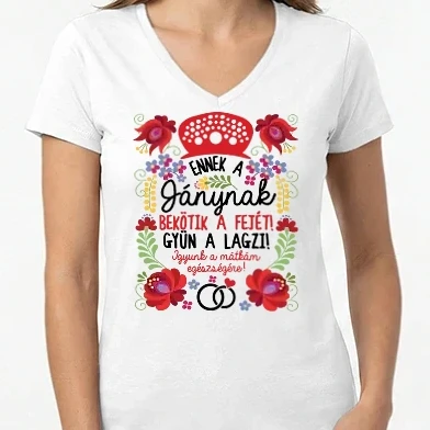 Női V-nyakú póló - Magyaros MENYASSZONY