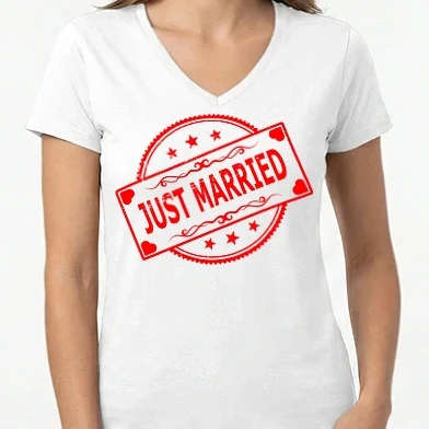 Női V-nyakú póló - Just Married 
