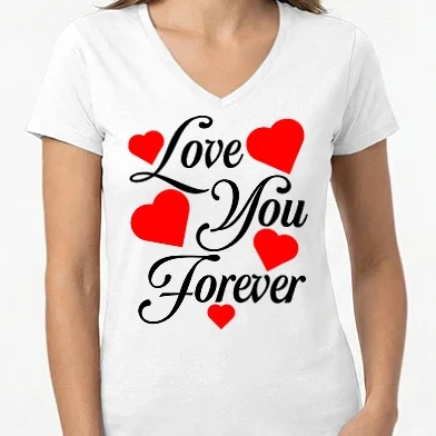Női V-nyakú póló - Love you forever (fekete)
