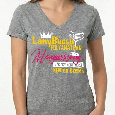 Női V-nyakú póló - leánybúcsú menyasszony