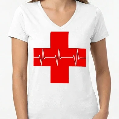 Női V-nyakú póló - Red Cross EKG