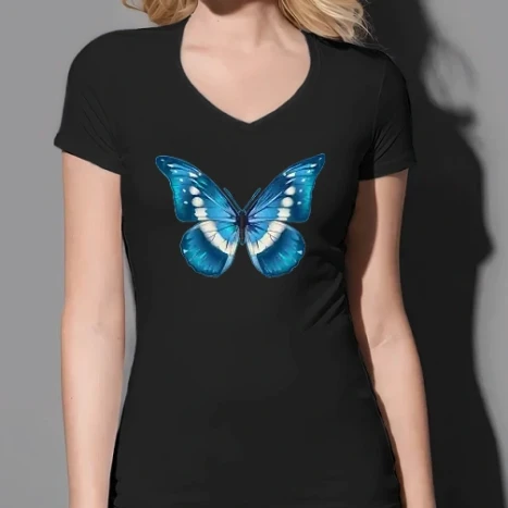 Női prémium V-nyakú póló - Pillangó