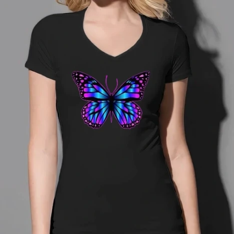 Női prémium V-nyakú póló - Pillangó