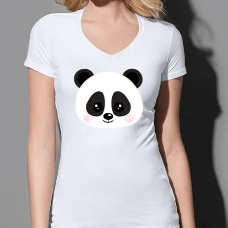 Női prémium V-nyakú póló - Panda