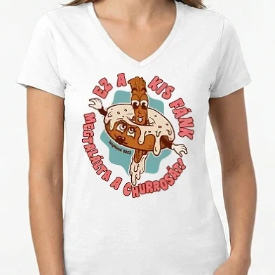 Női V-nyakú póló - Churros lánybúcsú