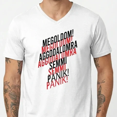 Férfi V-nyakú póló - Aggodalomra semmi pánik!