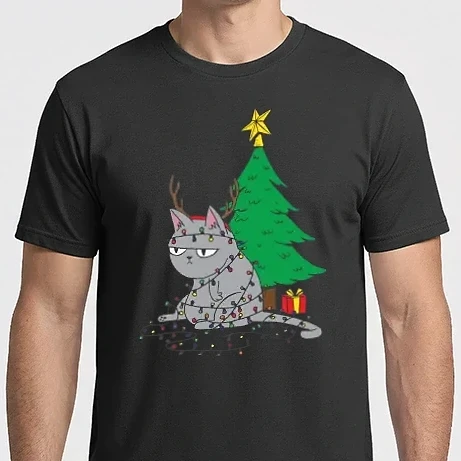 Férfi Imperial póló - Karácsonyfa égőbe gabalyodó Cica