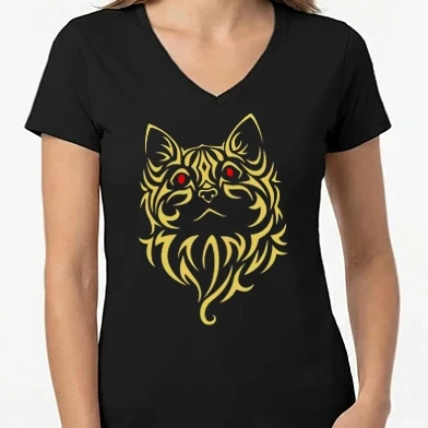 Női V-nyakú póló - Tribal Cat