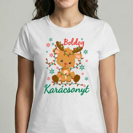 Női Imperial póló - Boldog karácsonyt rénszarvasos