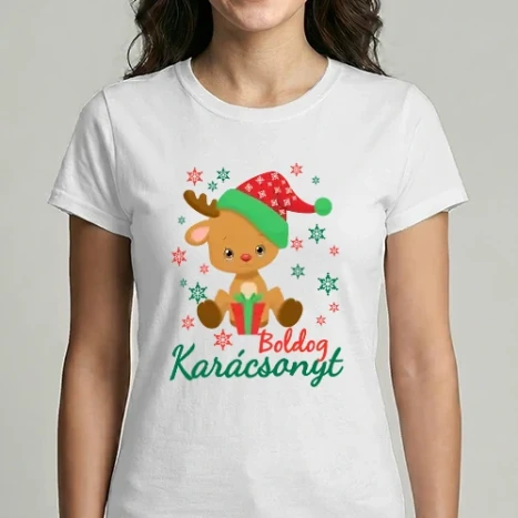 Női Imperial póló - Boldog karácsonyt rénszarvasos