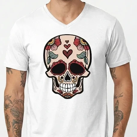 Férfi V-nyakú póló - Sugar skull