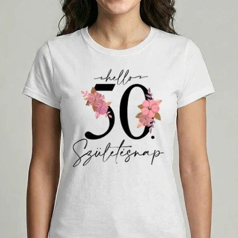 Női Imperial póló - Hello 50. születésnap - fekete