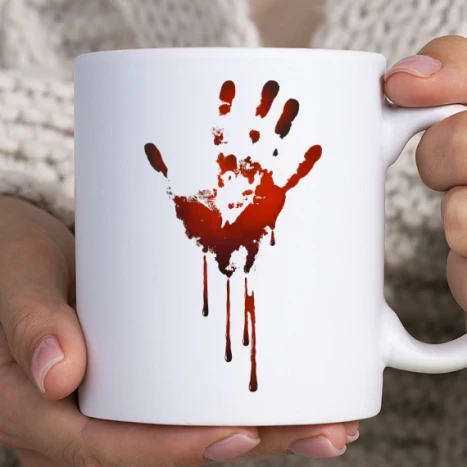 Fehér bögre - bloody hand