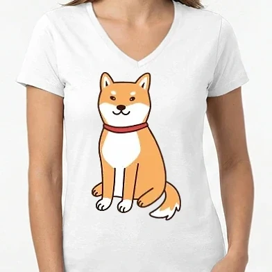 Női V-nyakú póló - Shiba inu