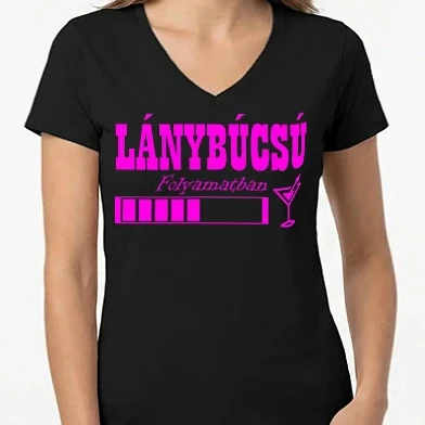 Női V-nyakú póló - Lánybúcsú folyamatban 