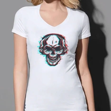 Női prémium V-nyakú póló - skull