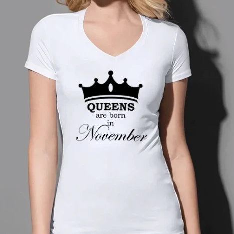 Női prémium V-nyakú póló - Queens are born in November