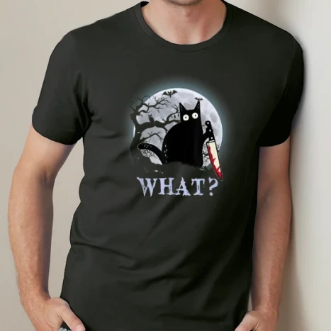 Férfi prémium fit kerek nyakú póló - Black Cat With Knife 