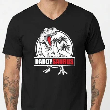 Férfi V-nyakú póló - Daddysaurus