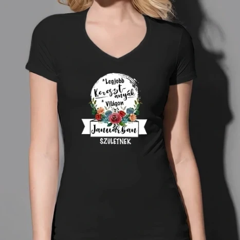 Női prémium V-nyakú póló - A legjobb KERESZTANYÁK a világon JANUÁRban születnek
