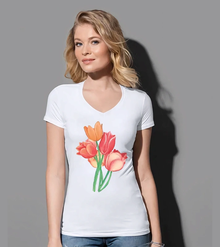 Tulipánok – Női prémium V-nyakú póló