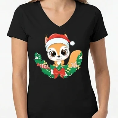 Női V-nyakú póló - Merry christmas