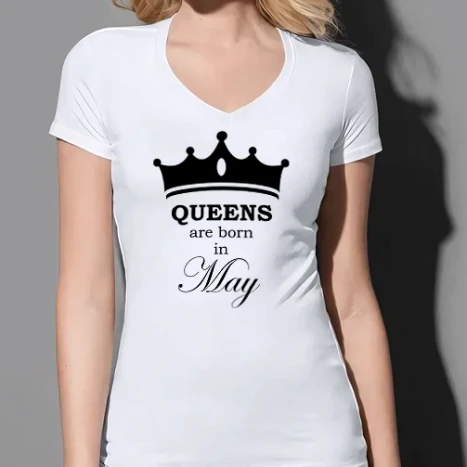 Női prémium V-nyakú póló - Queens are born in May