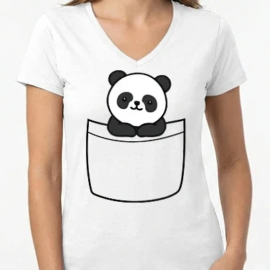 Női V-nyakú póló - Pocket panda
